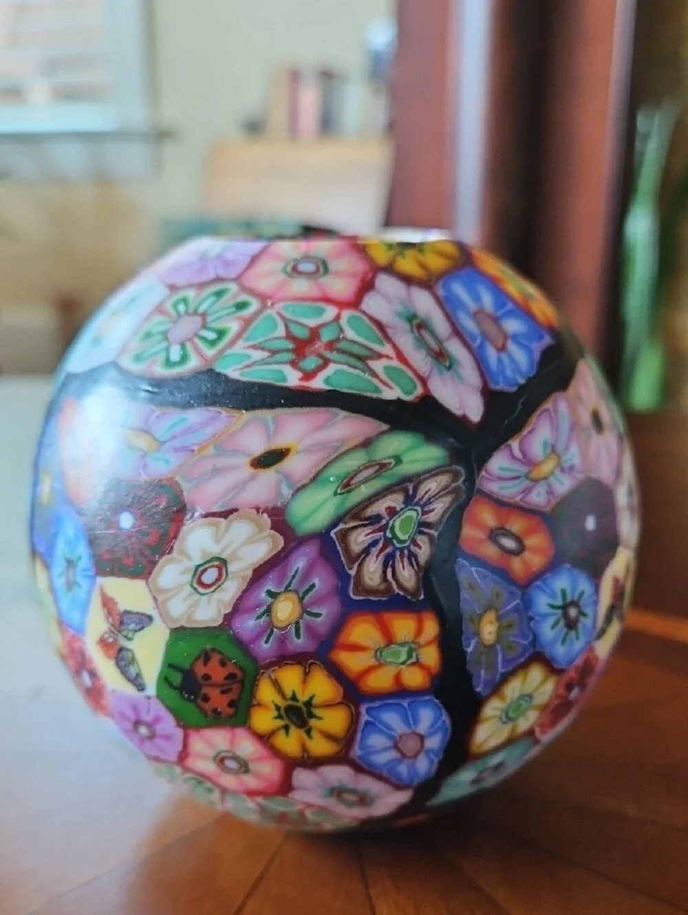 Set of 2 Handcrafted Sphere Art Candles - Butterfly & Floral Millefiori
